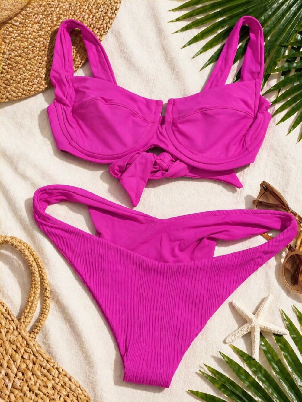 L'Space Camellia Bikini Set Bright Pink Fuchsia Top S Bitsy Bottom M NWT